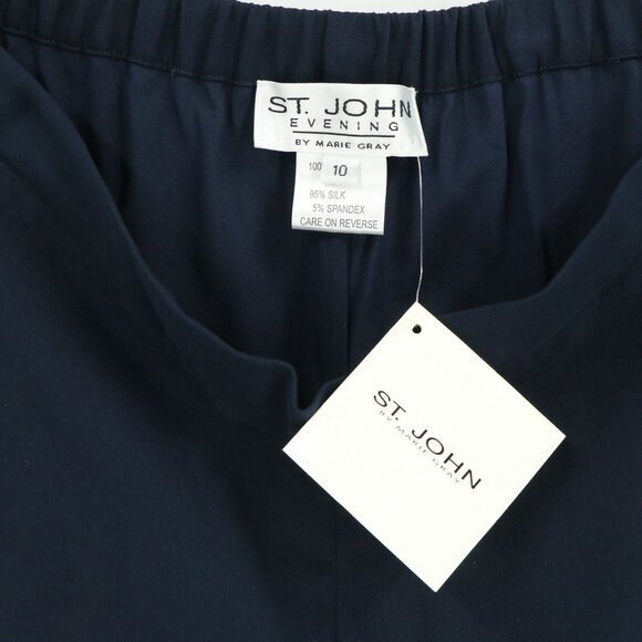 NWT St. John Evening Chiffon Silk Layered Wide Leg Navy Dress Pants 10 - Picture 8 of 9